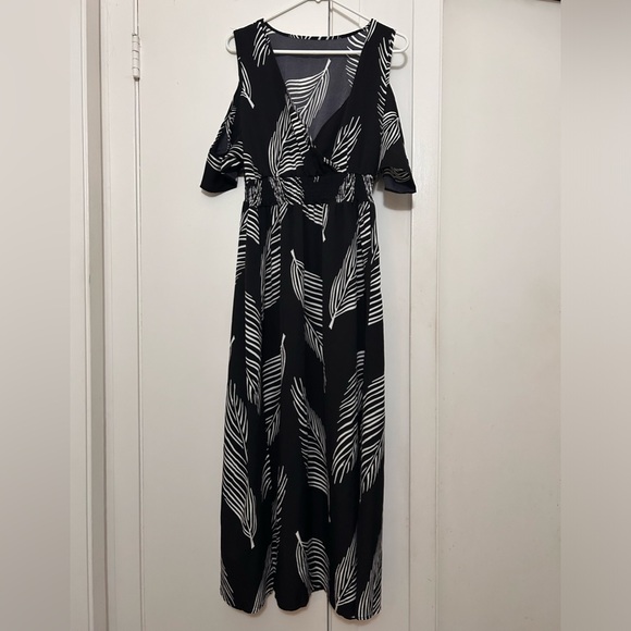 Dress Women's Tropical Print V Neck Cold Shoulder Split Thigh Long maxi 2xl - Picture 6 of 7